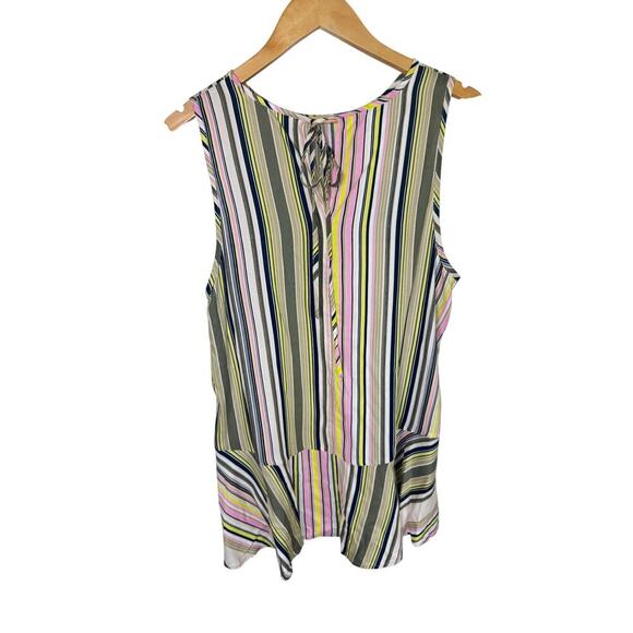 New LIBBY EDELMAN High-Low Dreamy Multicolor Striped Sleeveless Blouse Sz L - Picture 9 of 13